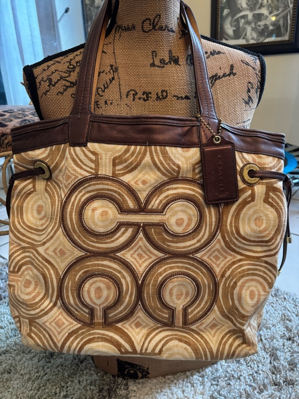 Coach Beige and Brown Signature Graphic Canvas Tote
